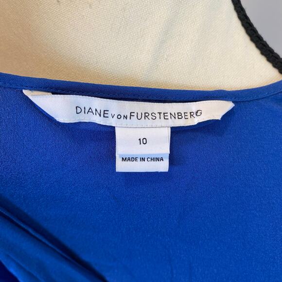 Diane Von Furstenberg Women's Reara Colorblock Silk Dress Size 10 Blue and Black - Picture 7 of 12